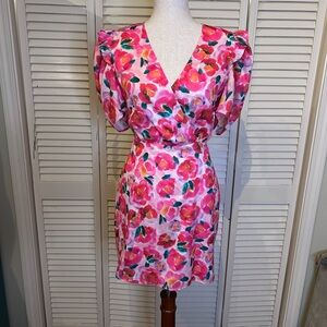 Adelyn Rae Pink Floral V-Neck Mini Dress